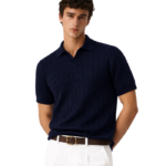 Matteo Navy Blue Örgülü Polo Yaka Triko