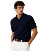 Matteo Navy Blue Örgülü Polo Yaka Triko - Görsel 2