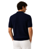 Matteo Navy Blue Örgülü Polo Yaka Triko - Görsel 3