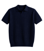 Matteo Navy Blue Örgülü Polo Yaka Triko - Görsel 4