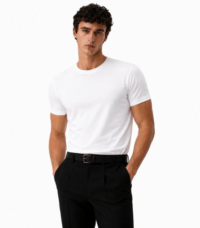 15 Matteo Basic Beyaz Slim Fit T-Shirt - Görsel 1